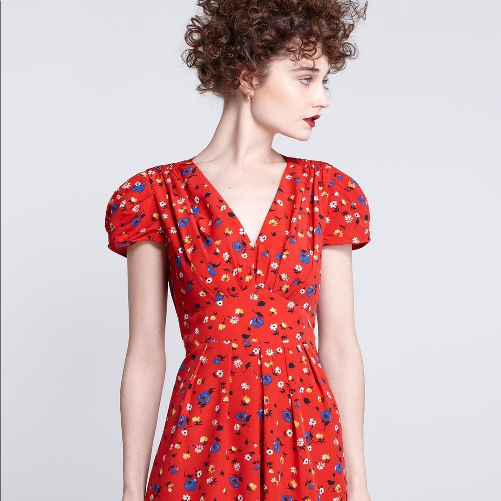Hi There from Karen Walker Red Basque Floral dress